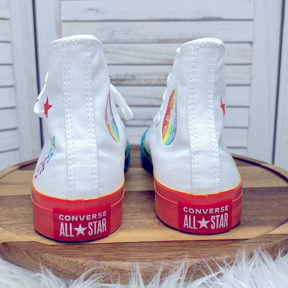 CONVERSE l Chuck Taylor All Star Hi Smiley White Rainbow Color High Tops 7.5 - Picture 3 of 9